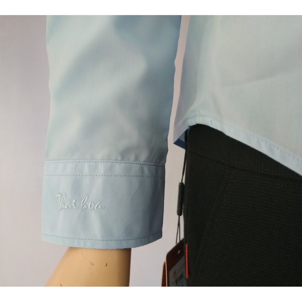 Áo sơ mi nữ Thái Hòa màu xanh biển trơn | BigBuy360 - bigbuy360.vn