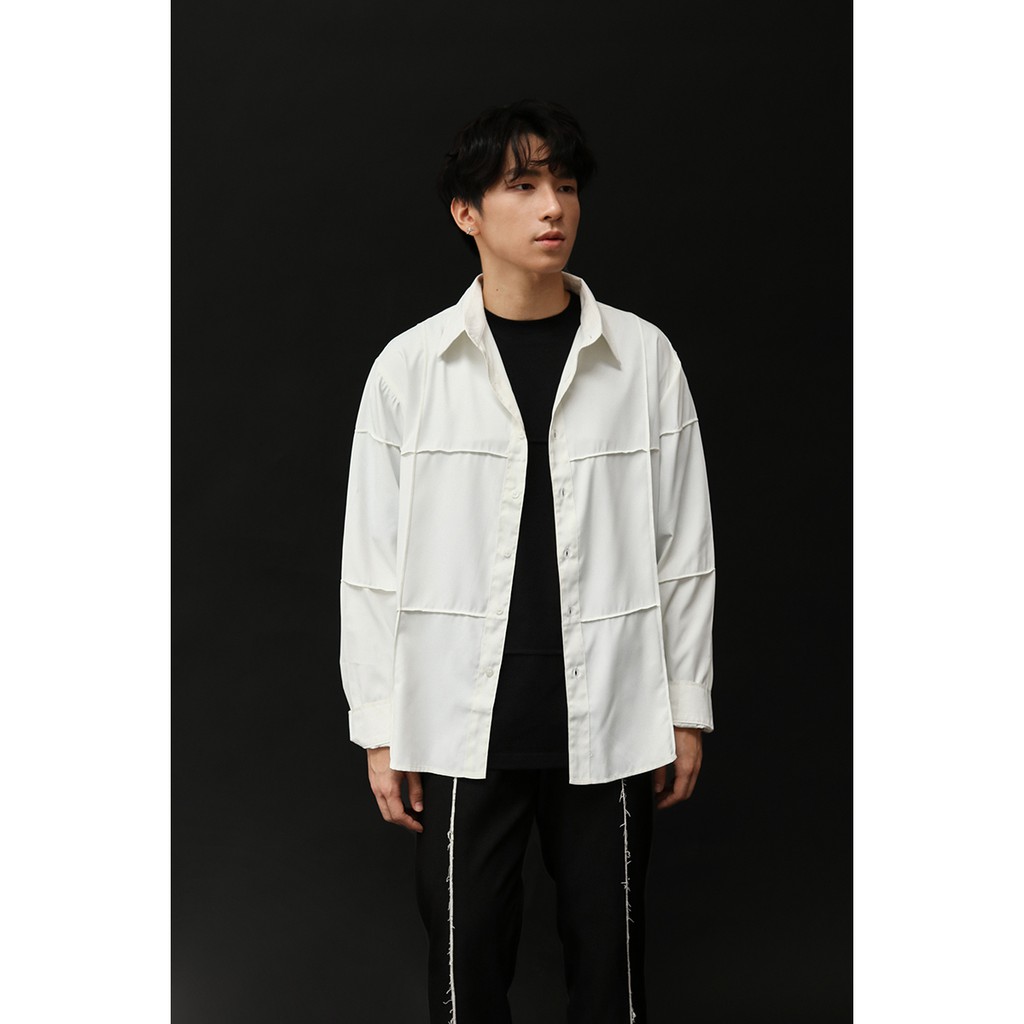 Áo sơ mi nam nữ tay dài trắng - Áo sơ mi trơn basic - Checked lines shirt B-project