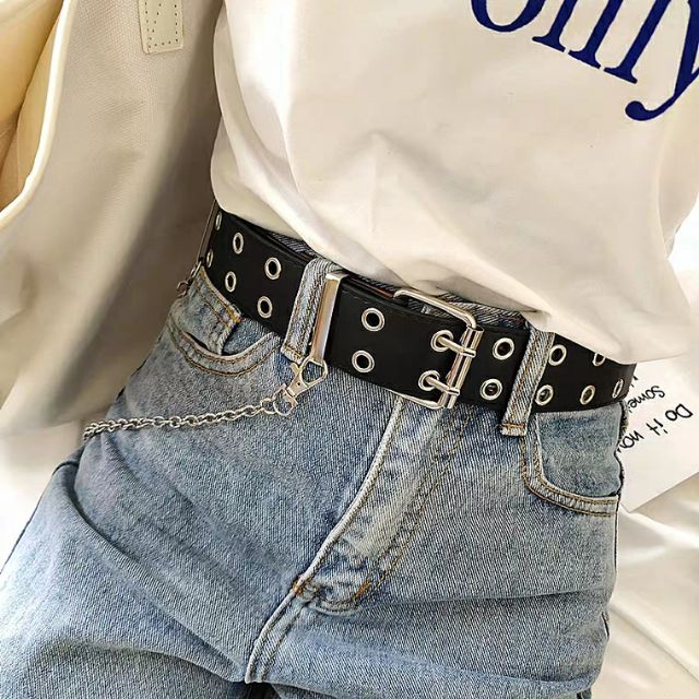 Thắt lưng / nịt lưng / đai lưng dập khoen kim loại kèm xích sành điệu hot trend ulzzang