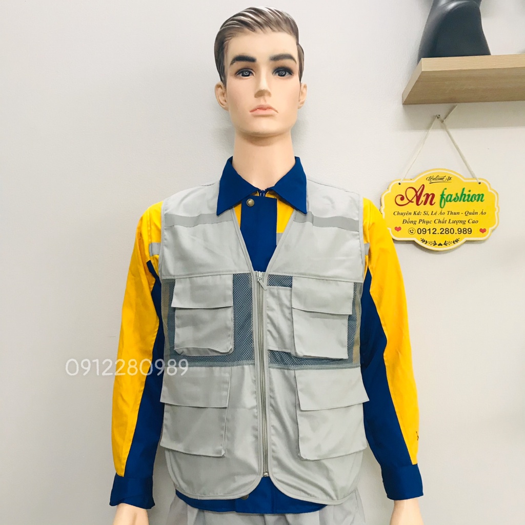 Áo ghi lê kaki bảo hộ lao động -  Áo kỹ thuật - Áo kỹ sư màu xám _ Hình chụp thật