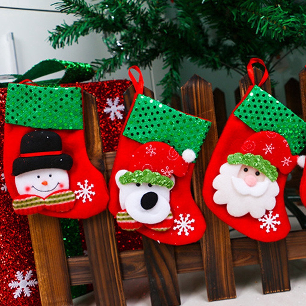 Tất đựng quà Giáng sinh / năm mới có dây treo trang trí cây thông Noel độc đáo