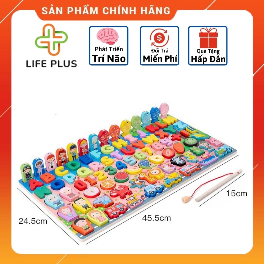 Bộ Đồ Chơi Gỗ 6 in 1 Câu Cá Và Ghép Hình Học, Chữ Số, Chữ Cái, Phương Tiện Nhiều Chi Tiết Đẹp Cho Bé Trai Bé Gái