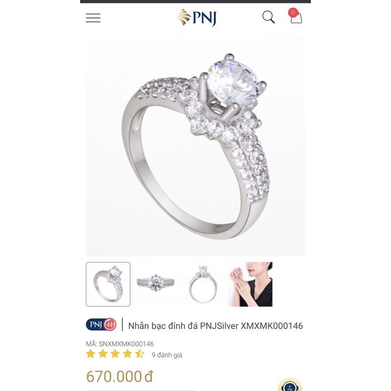 (THANH LÝ) PNJ SILVER Nhẫn kim cương CHUẨN AUTH