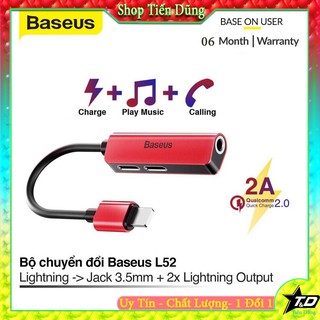 Cáp chuyển đổi Baseus L52 Lightning sang 2 cổng lightning + Audio AUX 3.5mm - Cáp chuyển chia 1 lightning ra 2 iphone