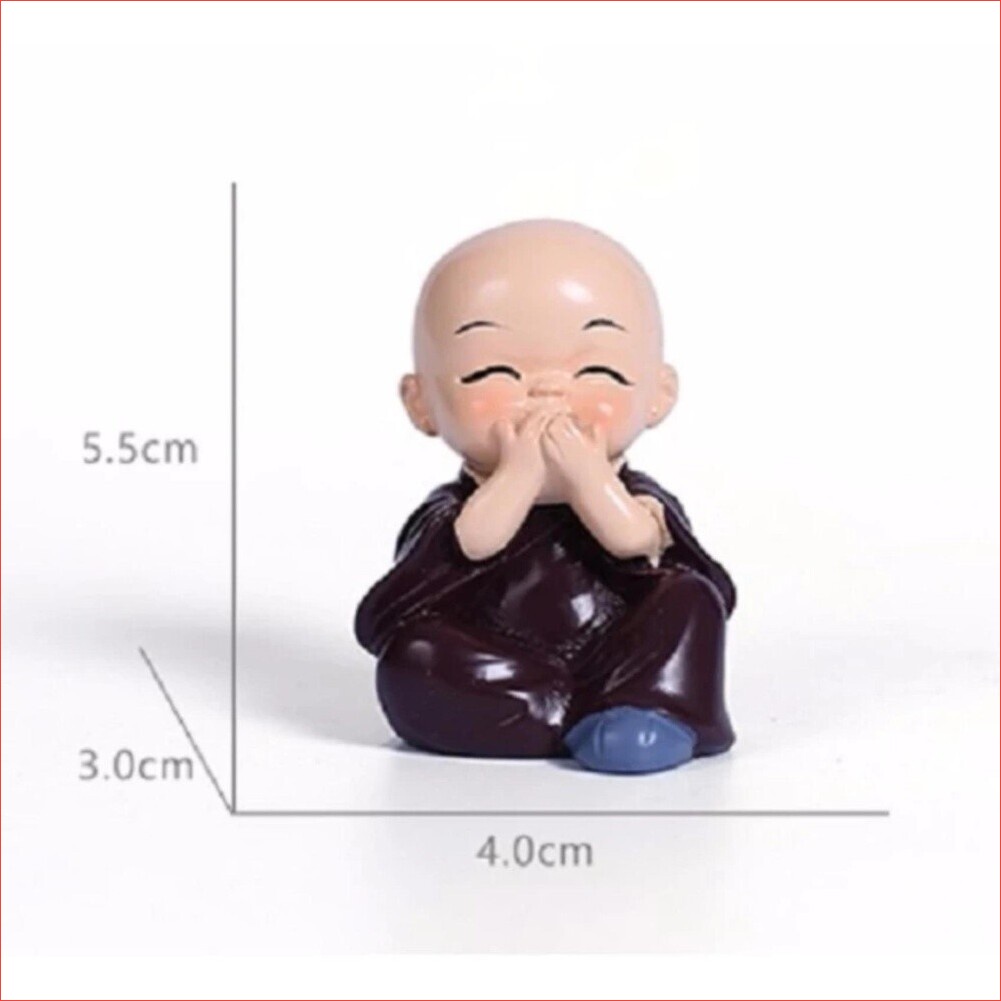Bộ tượng 4 chú tiểu tứ không phong thủy mini cười vui vẻ bình an hoan hỷ, may mắn, an nhiên để bàn trang trí ô tô, hồ cá