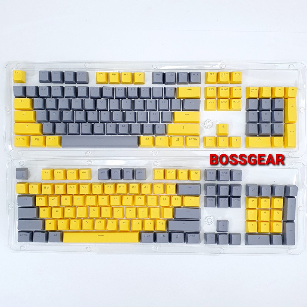 Bộ Keycap PBT Xám Vàng 104 Phím Double Shot Xuyên LED ( OEM Profile, Ansi layout )