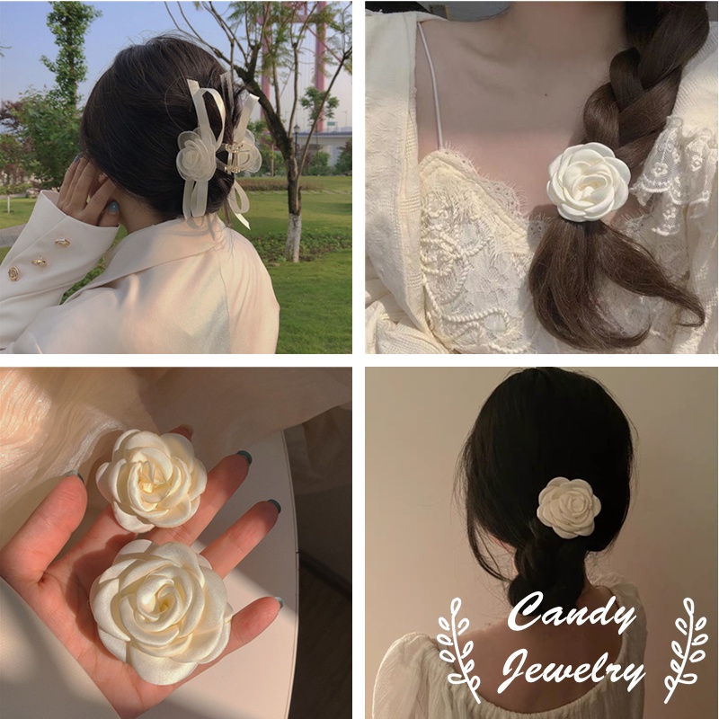 Korean Fashion Fresh Beige Camellia Hairpin Hairband Fragrant Rose Simple Fairy Bride Hair Accessories Hairpin Gift