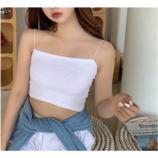Áo 2 dây sợi bún thun gân đẹp 100% cotton, kiểu áo croptop chất bo gân dáng ôm vải mịn co giãn màu TÍM/ĐEN/TRẮNG -A014