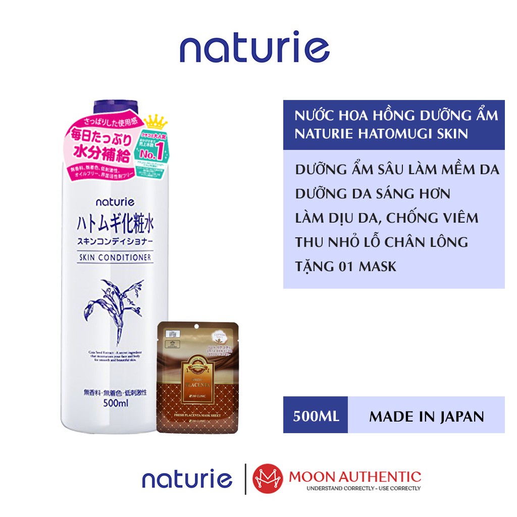 Nước Hoa Hồng Hatomugi Naturie Skin Conditioner Toner 500ml + Tặng 01 mặt nạ dưỡng da