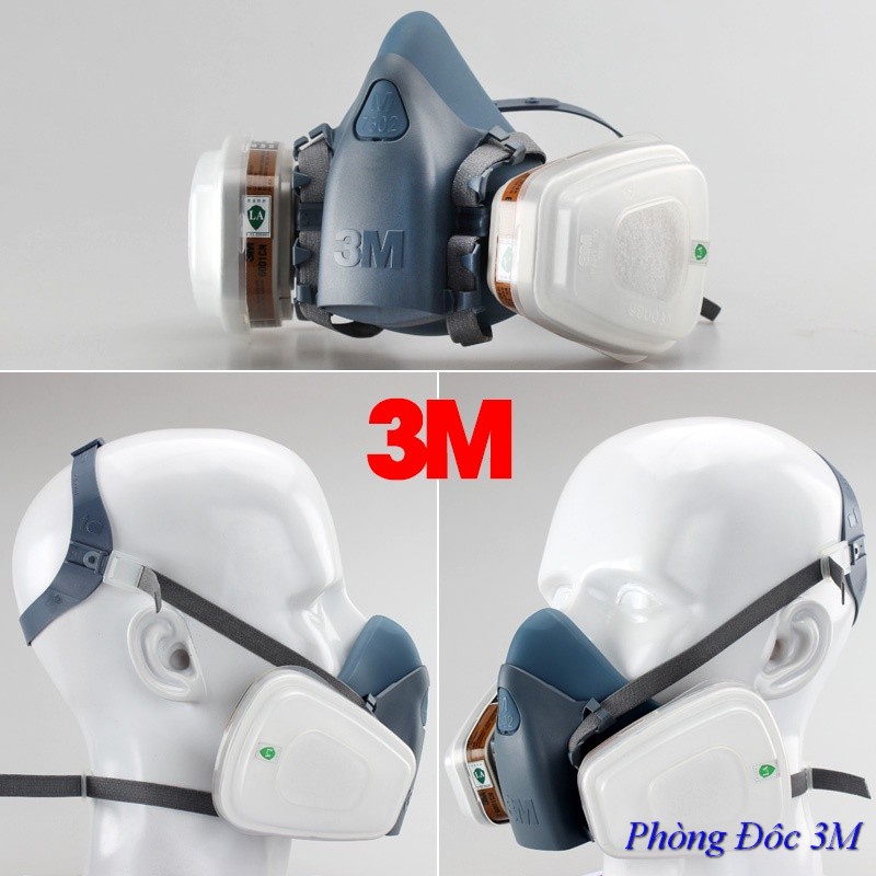 Mặt nạ chống độc sơn Pu 3M 7502,Dùng phun thuôc trừ sâu khói bụi nhà máy[Tặng Kính]