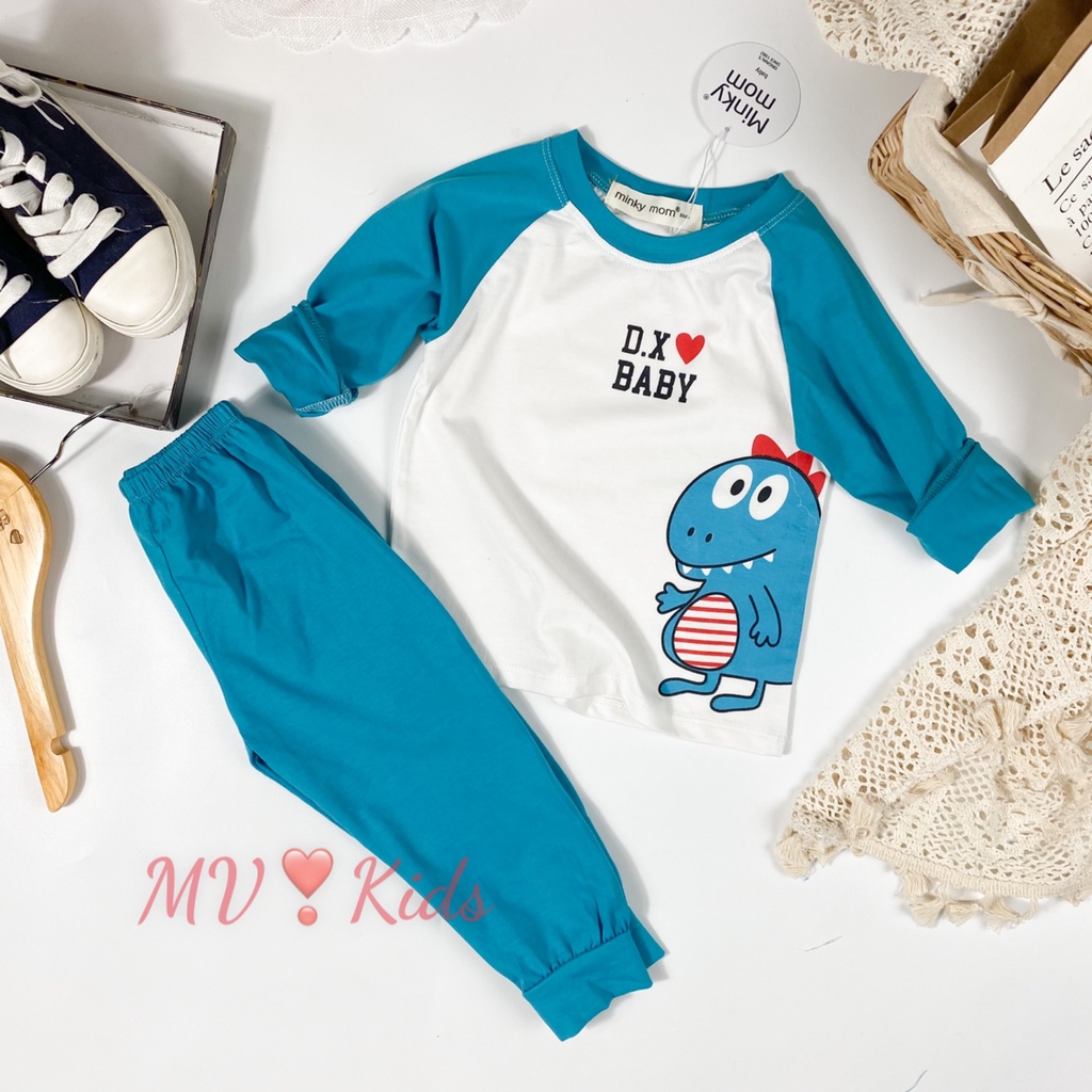 [SALE] Bộ Dài Tay Cho Bé Trai, Bé Gái Minky Mom Vải Cotton 100% Khủng Long 3D, Đồ Bộ Cho Bé Mặc Nhà Thu Đông MKMTD2150