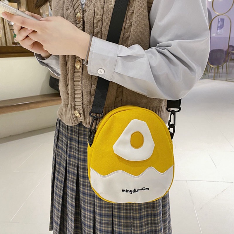 Túi đeo vai IELGY thiết kế lòng đỏ trứng/ bơ hoạt hình màu sắc tương phản phong cách Nhật Bản đáng yêu cho bé gái