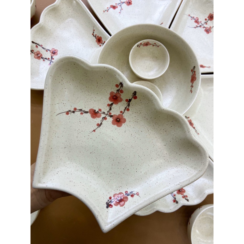 Bộ bát đĩa kèm bát cơm bộ mặt trời gốm sứ Bát Tràng