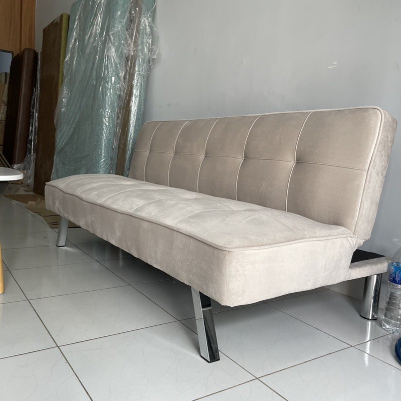 Sofa giường 1 đến 2 người nằm vải Nhung màu trắng sữa