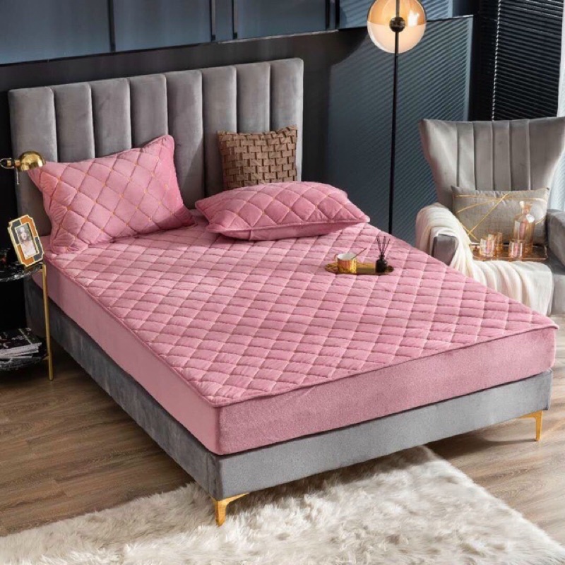 Sét ga gối nỉ nhung thêu chữ H mẫu mới năm 2020 kèm túi đựng