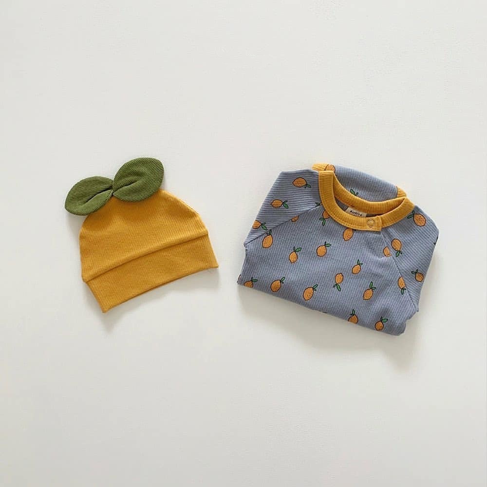 Set áo liền quần cho bé sơ sinh 0-2 tuổi hoạ tiết quả chanh siêu đáng yêu