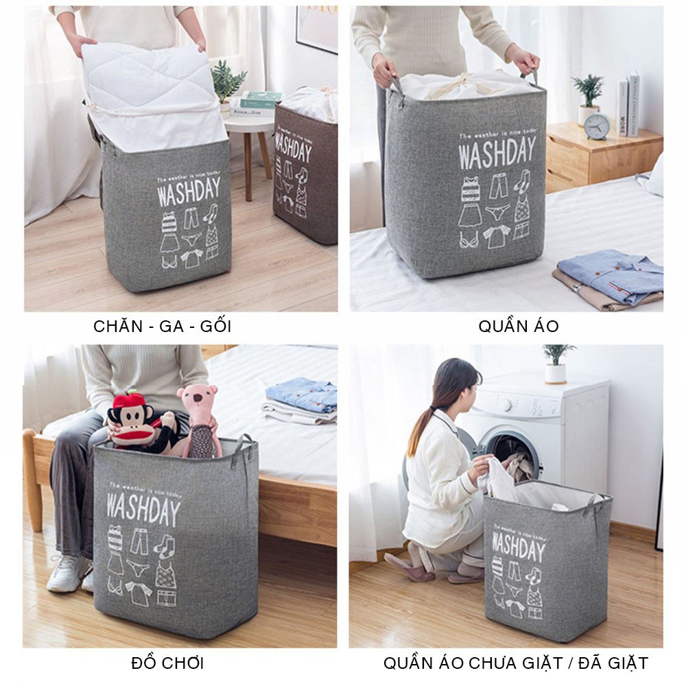 Giỏ Đựng Quần Áo Bằng Vải Cỡ Lớn, Túi Đựng Chăn Màn Đa Năng WASHDAY Có Thể Gấp Gọn Vintage Xinh Xắn 88307