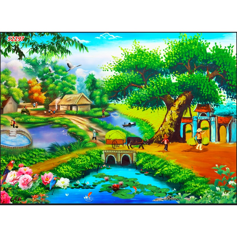 Tranh Làng Quê Thời Xưa Cũ Chuyên Dán Tường 3D
