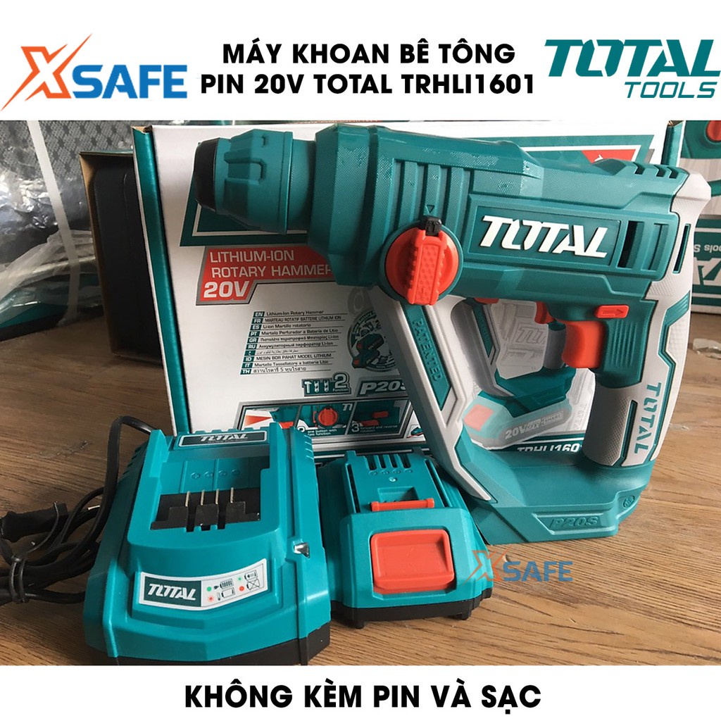 Máy khoan bê tông dùng pin 20V TOTAL TRHLI1601 tốc độ 900rpm, tốc độ búa 5100bpm khả năng khoan 16mm, không kèm pin sạc
