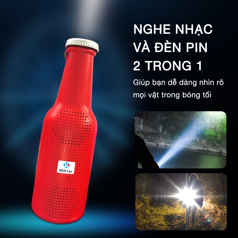 Loabluetooth Khải Lạc loa chai tích hợp đèn Led chiếu sáng, Âm thanh chất lượng, loa lớn- MÀU ĐỎ