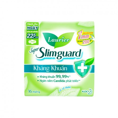 BĂNG VỆ SINH LAURIER SUPER SLIMGUARD CHO NGÀY NHIỀU KHÁNG KHUẨN SIÊU MỎNG 1MM 16 MIẾNG