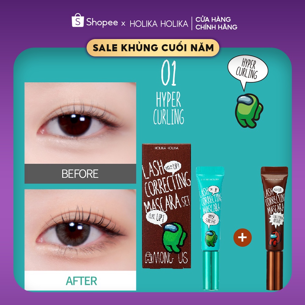 Mascara không trôi, làm cong mi kèm tẩy trang chuyên dụng Holika Holika Lash Correcting (9ml+30ml)