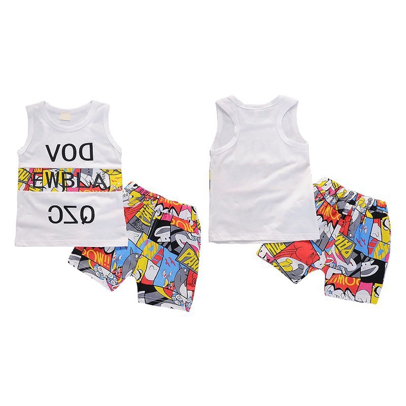 Áo thun không tay và quần ngắn hoạ tiết hoạt hình đáng yêu cho bé trai