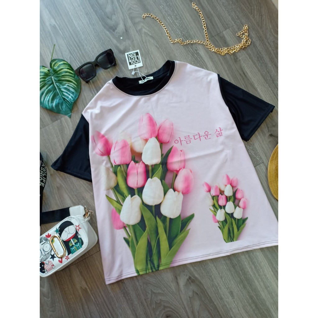 áo thun thái unisex oversize[hình hoa tulip]