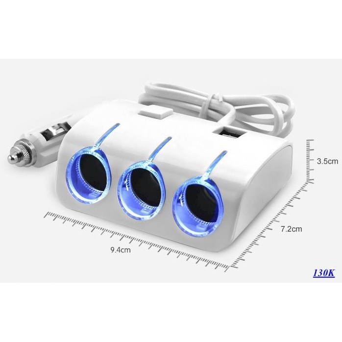 bộ chia tẩu 3 cổng và 2 usb