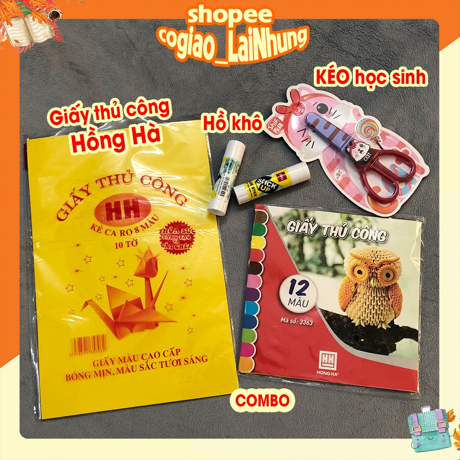 COMBO Kéo học sinh SHiF, giấy thủ công Hồng Hà, hồ khô DELI