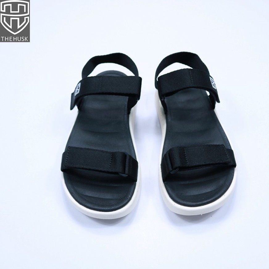 Giày Sandals Unisex TheHusk 2 Quai Ngang Màu Đen Đế Trắng - TH12