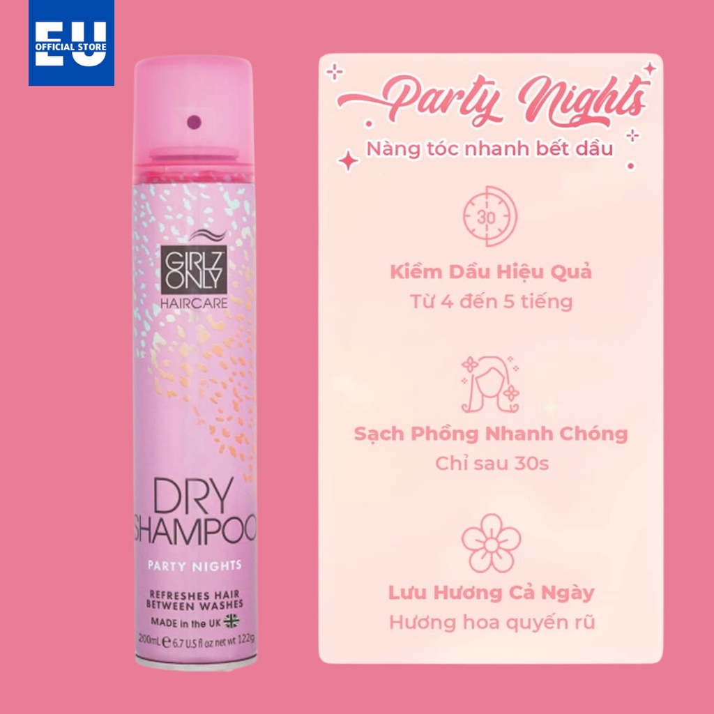 [Loại 200ml] Dầu Gội Khô Girlz Only Party Nights / Dawn 'Til Dusk / Dazzling Volume / No Residue Nude 200ml | BigBuy360 - bigbuy360.vn