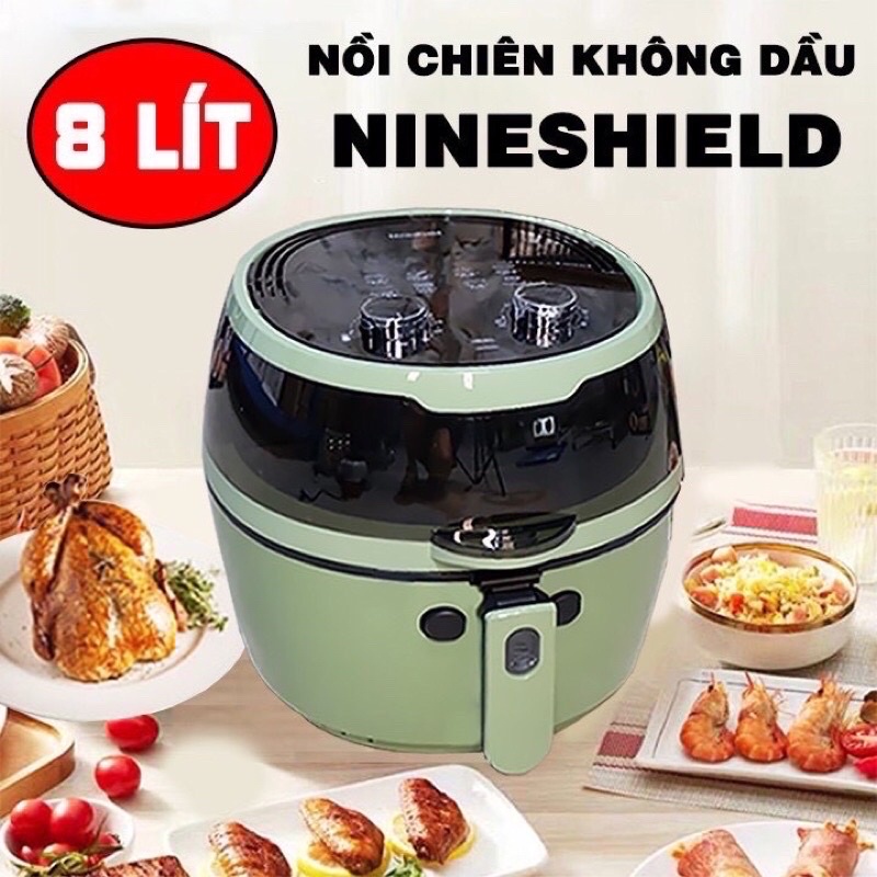 [Mã ELHADEV giảm 4% đơn 300K] ☘️Nồi Chiên Không Dầu NINESHIELD 8L Khoang Kính Có Lưỡi Đảo