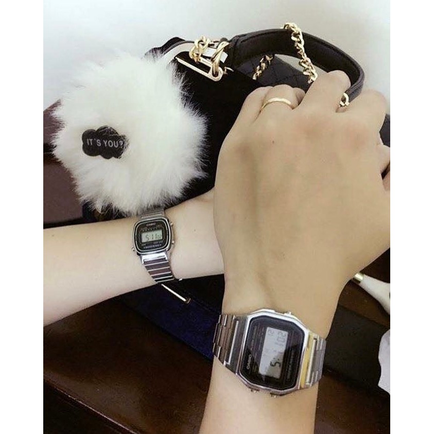 Đồng hồ Đôi nam nữ Casio A158 - LA670, đồng hồ chính hãng, dây bạc mặt đen
