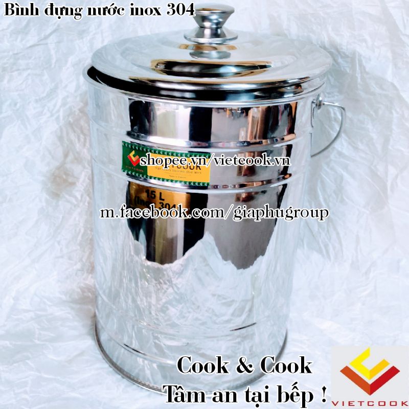 Xô inox 304 dung tích 10, 15, 20 lít đựng nước canh trường học Vietcook