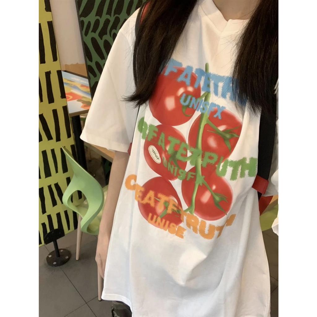 「 WELOVE1 」Áo Thun Cotton Tay Ngắn Cổ Tròn In Hình Quả Cà Chua Phong Cách Hàn Quốc Thời Trang Mùa Hè Hàng Mới Dành Cho Bạn Nữ
