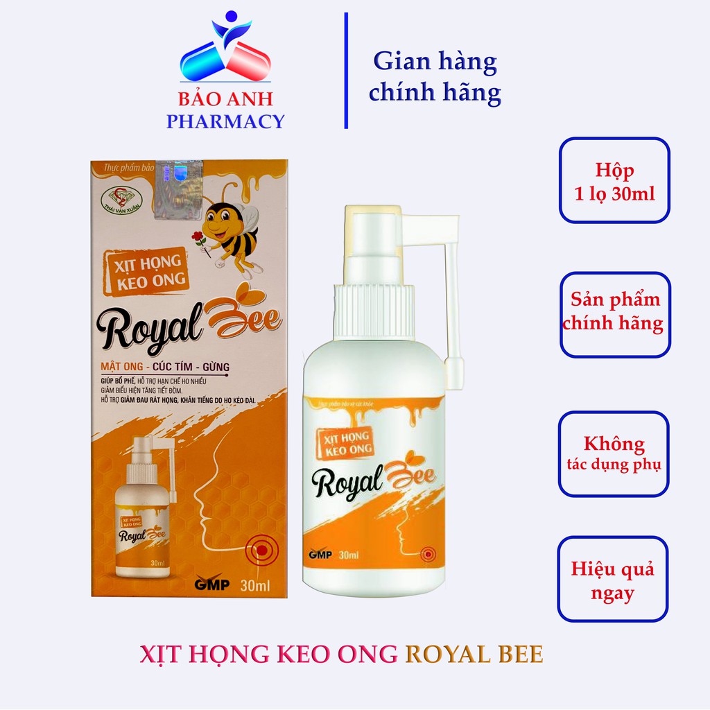 Xịt họng keo ong Royal bee - Đau rát họng, khản tiếng_Hộp 1 lọ 30ml