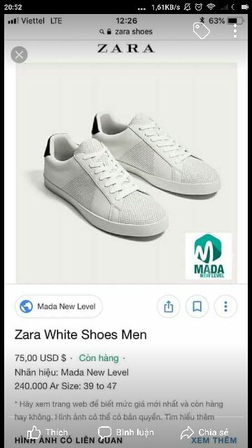 Giầy nam Zara xuất dư