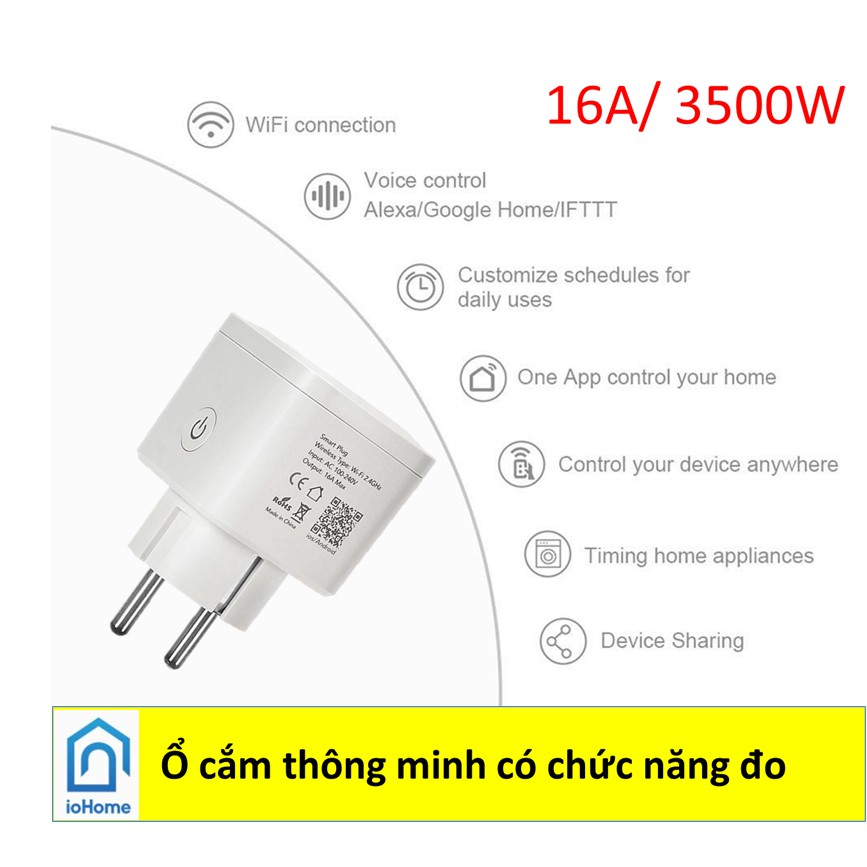 Ổ cắm thông minh Tuya Smart Life có quản lý điện năng công suất 16A/ 3500W