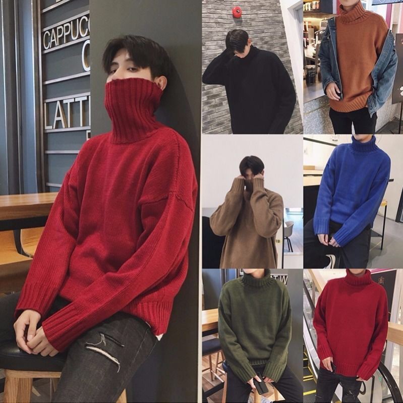 Áo Sweater Cổ Lọ Dáng Rộng Màu Sắc Đơn Giản Thời Trang Thu Đông Cho Cặp Đôi