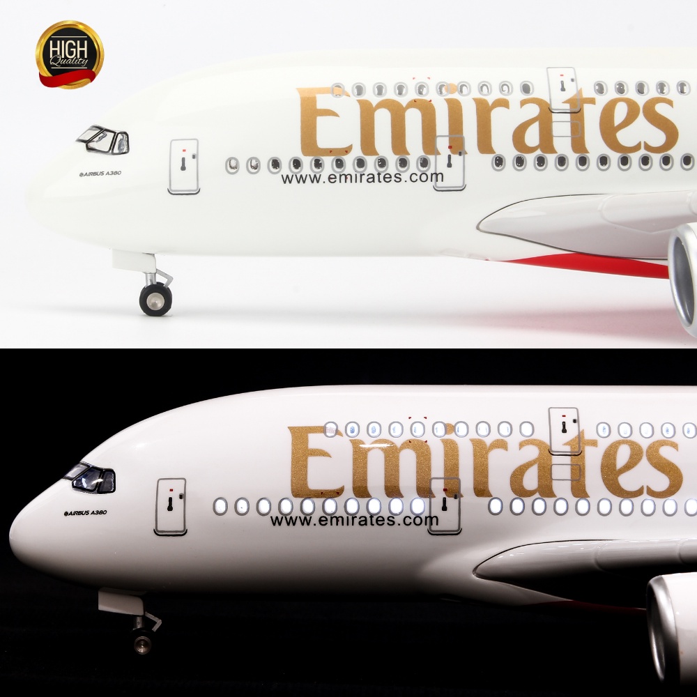 Mô hình máy bay lắp ráp có đèn led Emirates Airbus A380 47cm Everfly