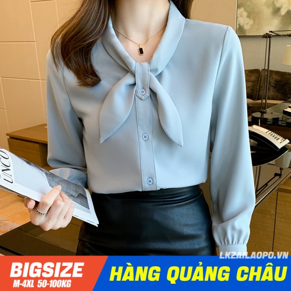BIGSIZE nữ (S-2XL) Áo sơ mi công sở Chiffon Tay Dài Phong Cách Retro Hong Kong Thanh Lịch - Áo kiểu basic đẹp cá tính - quảng châu cao cấp