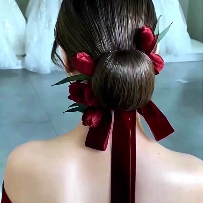 Sét hoa tulip nhung cài tóc cô dâu hot hit