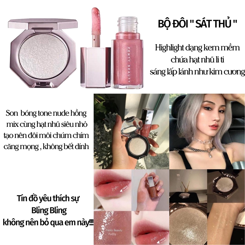 Set 2 món Phấn highlight và son bóng Fe.n Ty Beauty Dia.mon.d Bo.mb | BigBuy360 - bigbuy360.vn