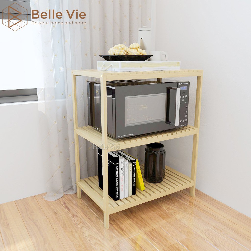 Kệ Để Lò Vi Sóng 3 Tầng BelleVie Kệ Bếp Gỗ Đa Năng Oven Rack 3F Lắp Ráp Đơn Giản Phong Cách Hàn Quốc