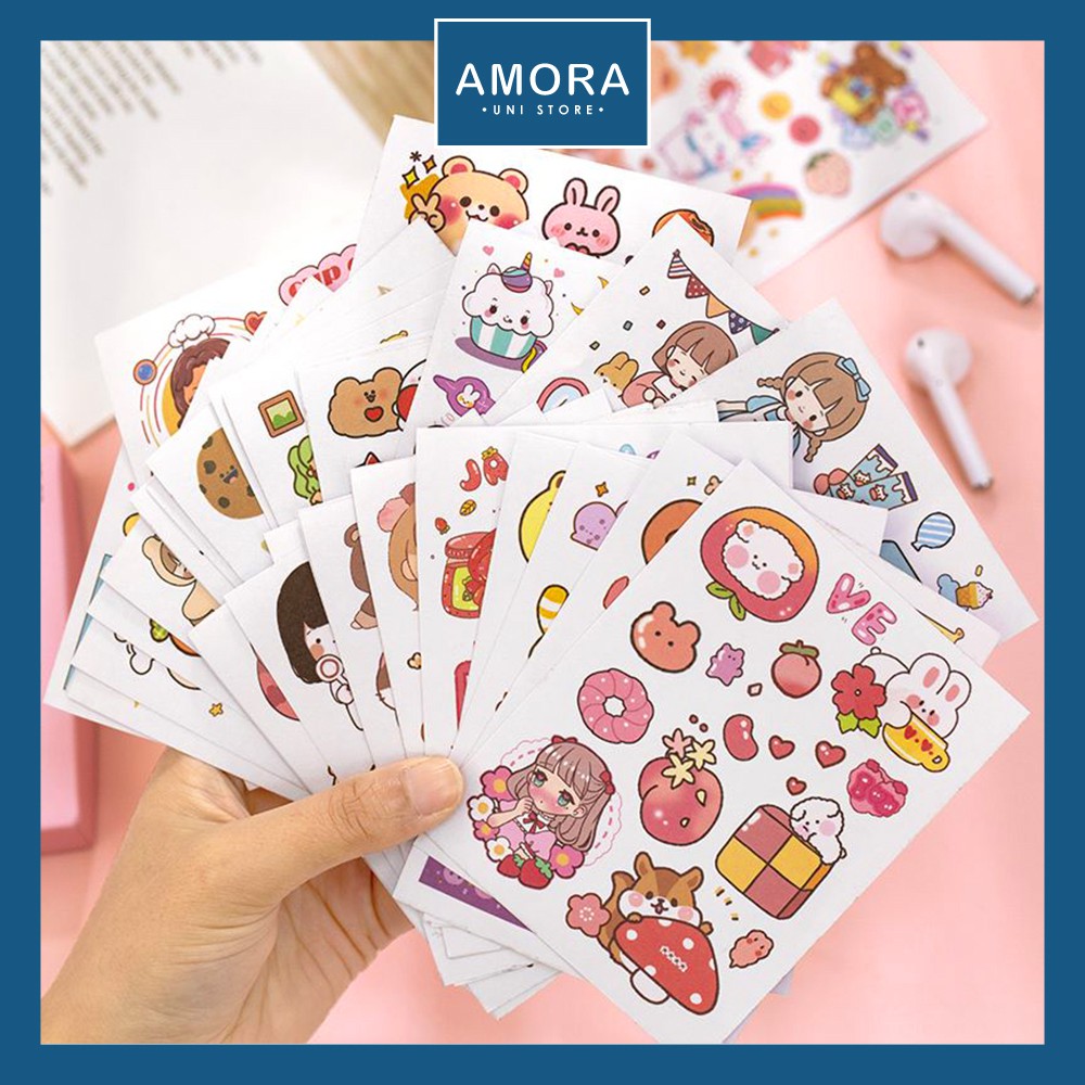 SET 50 tờ sticker Angel Style khổ A6 - trang trí sổ tay, Hand Book - chất liệu giấy cao cấp Nhật Bản - Amora UNI