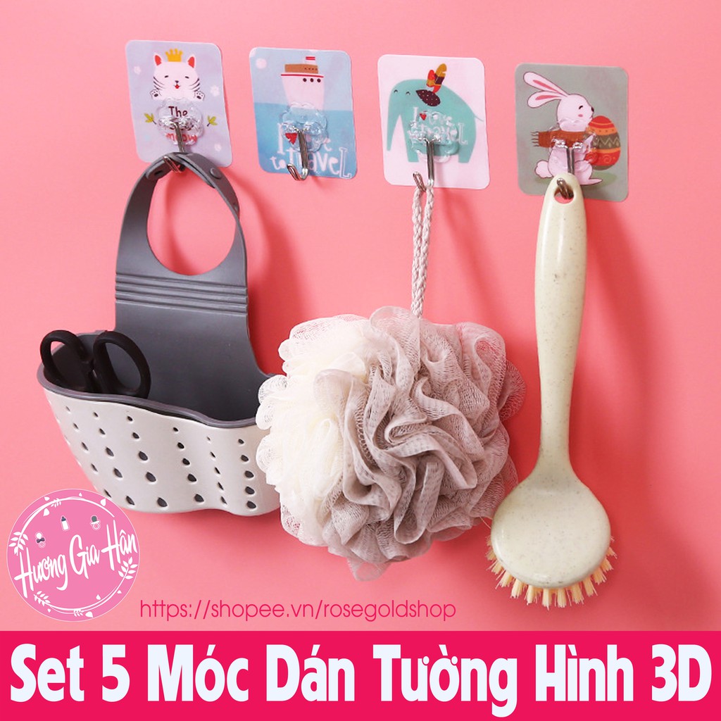 Set 5 Móc Treo Đồ Dán Tường 3D Chịu Lực Tốt