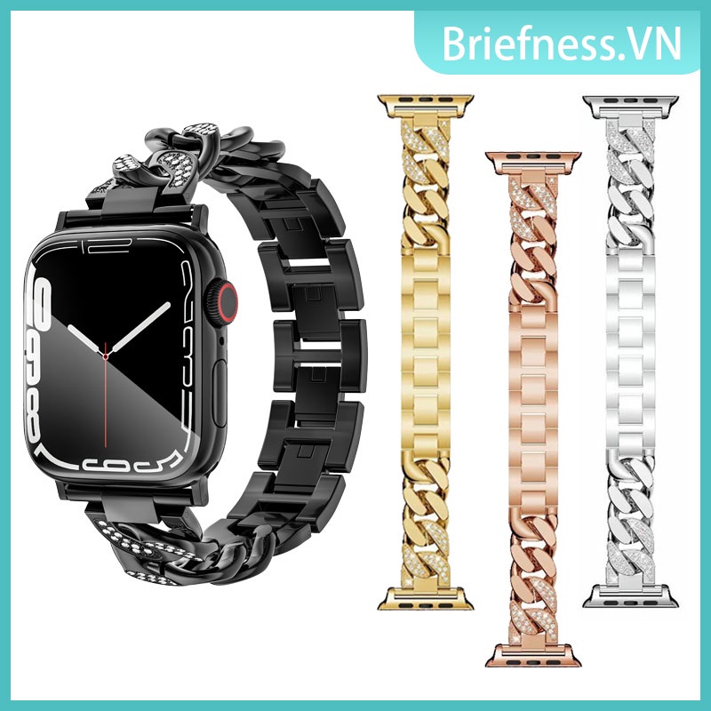 Dây đeo thay thế bằng thép không gỉ đính đá cho đồng hồ thông minh Apple Series 7 / 6 / SE / 5 / 4 / 3 / 2 / 1 iWatch 45mm/44mm/ 42mm/41mm/40mm/38mm