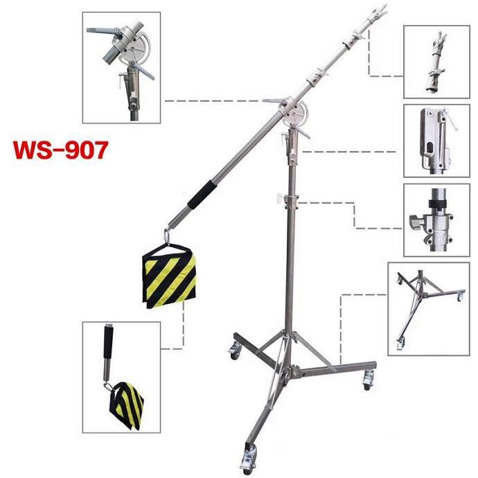 Chân đèn boom Inox WS907 kèm bánh xe