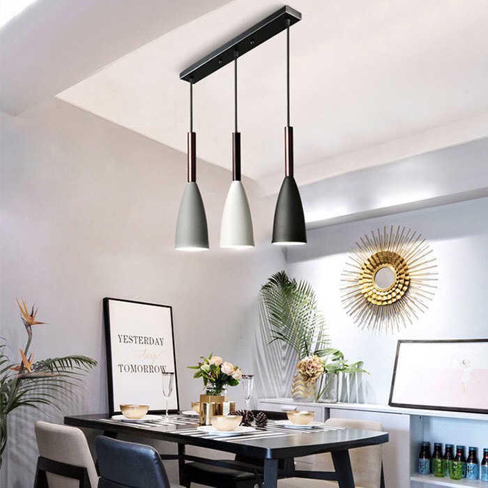 Bộ ba đèn thả trần hiện đại trang trí bàn ăn,phòng ngủ,nhà hàng quán cafe chao sơn tĩnh điện kèm bóng led chuyên dụng